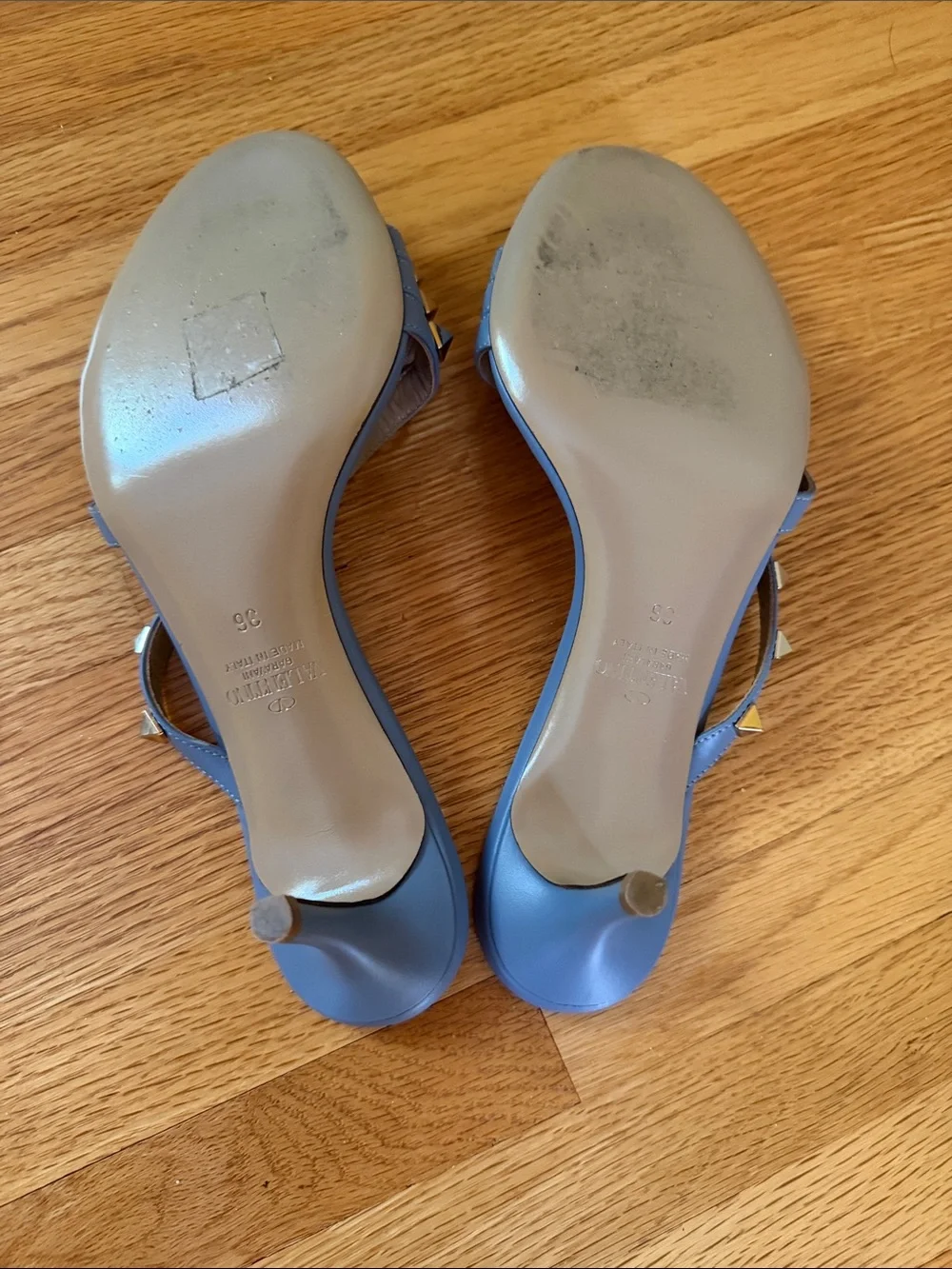 Valentino Light Blue Rockstud Leather Slingback Heel Sandals
